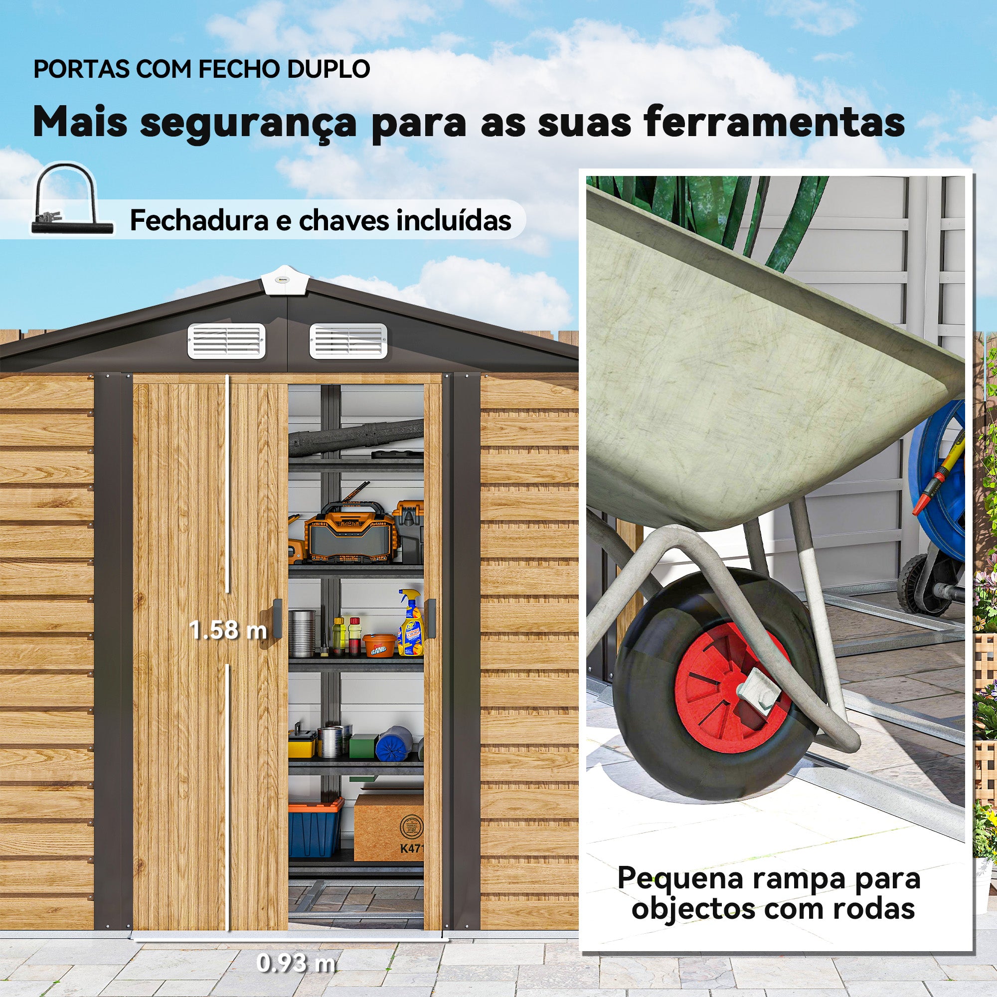 Abrigo de Jardim Exterior 2,36m² Madeira e Marrom 213x120x194 cm