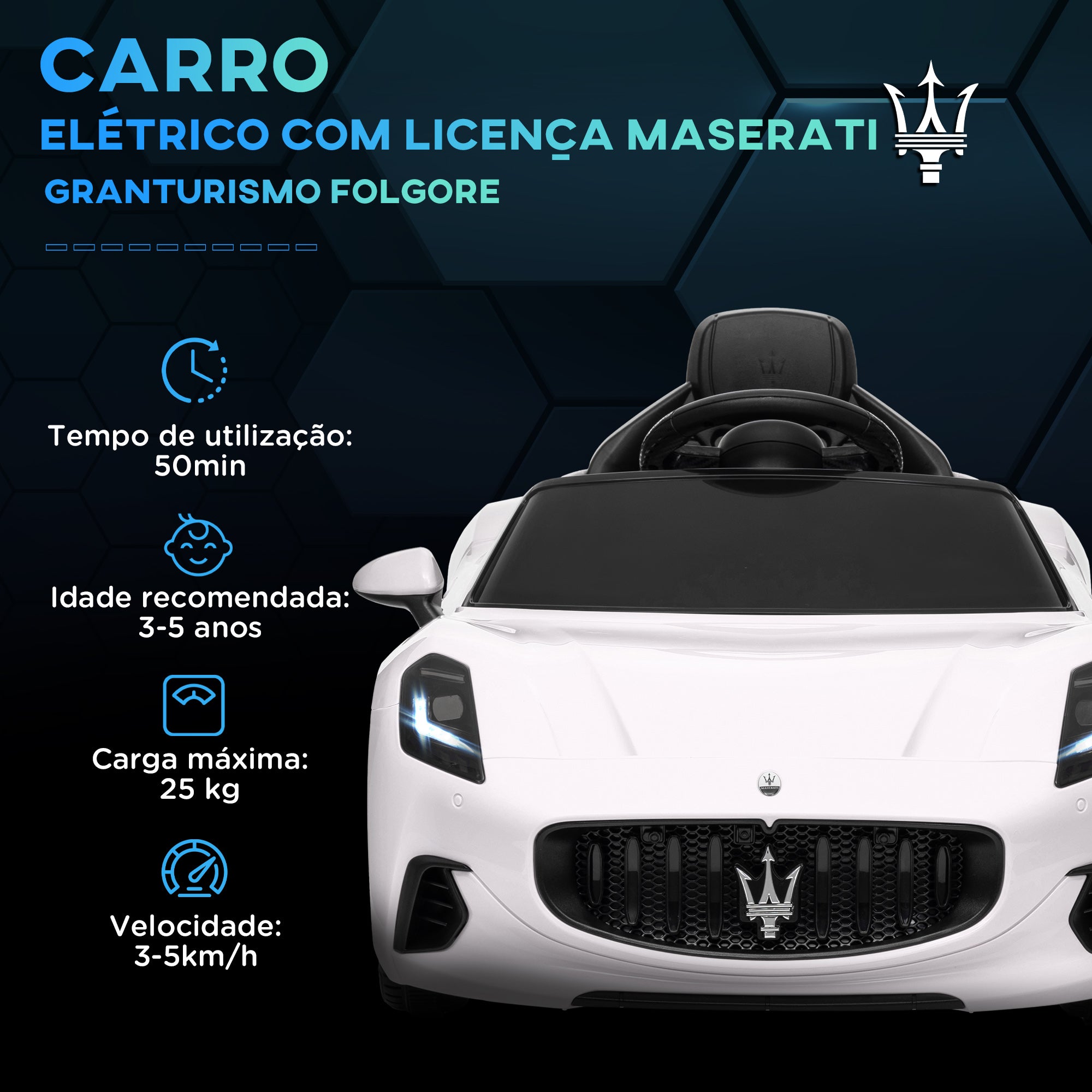 Carro Elétrico para Crianças 98x59x43 cm Branco
