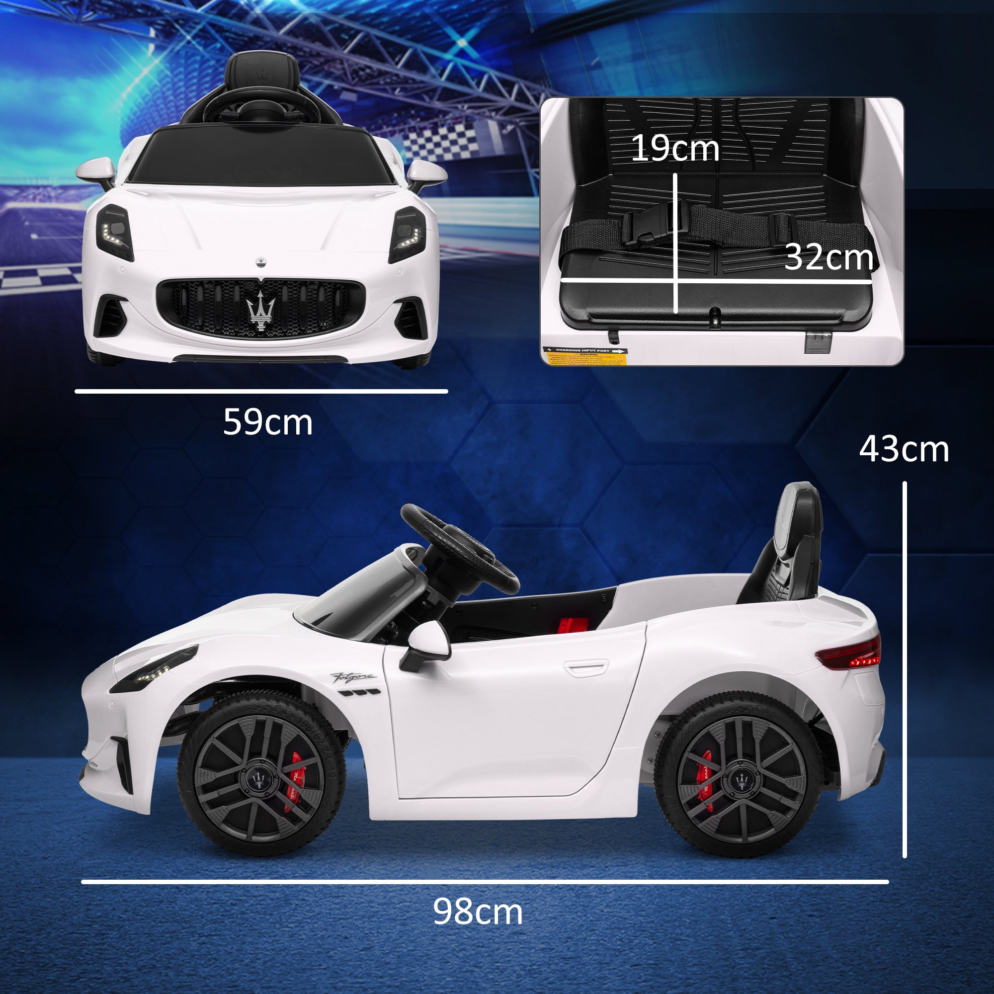 Carro Elétrico para Crianças 98x59x43 cm Branco