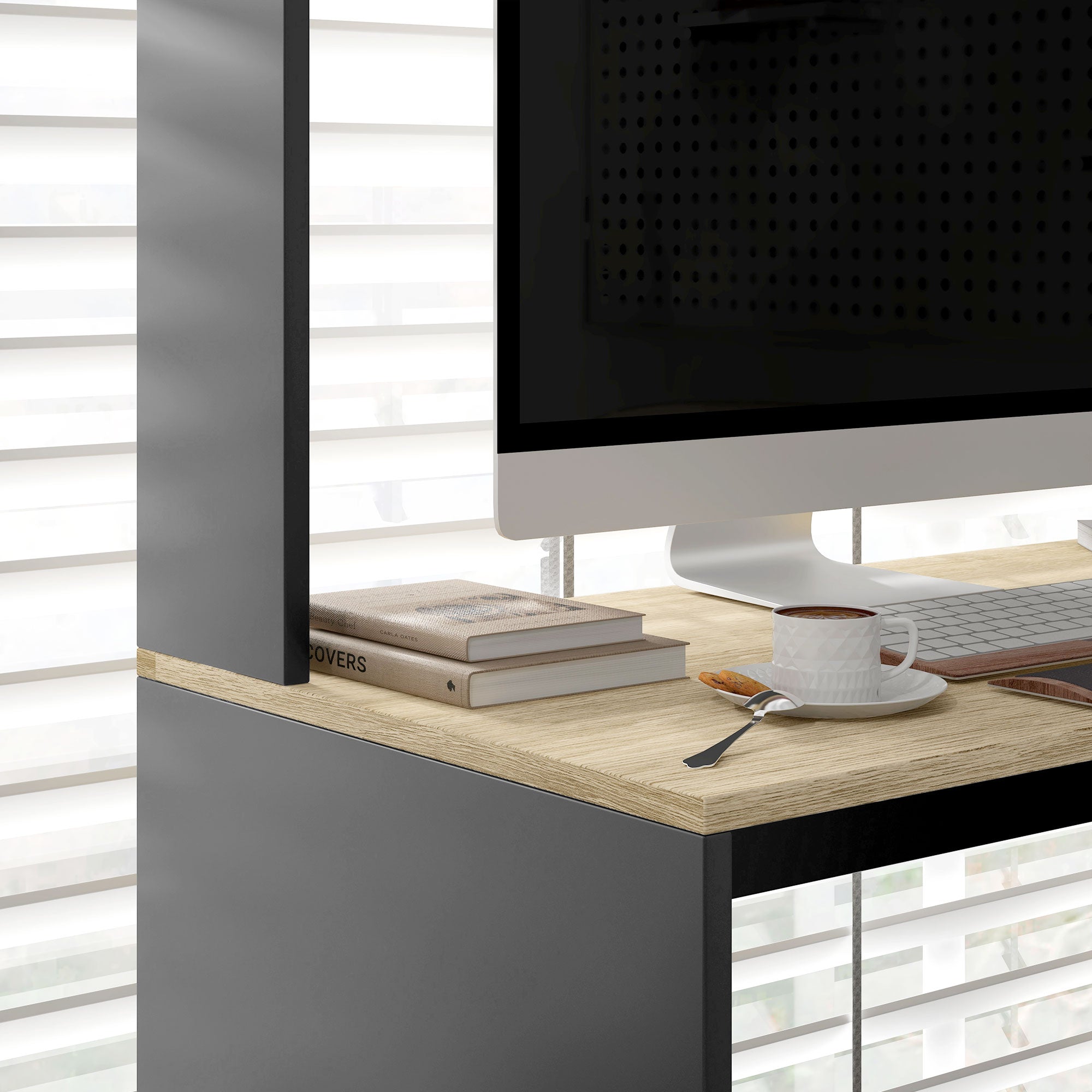 Secretária para Computador com Prateleira de 3 Níveis 114x45x138 cm Cinza e Natural