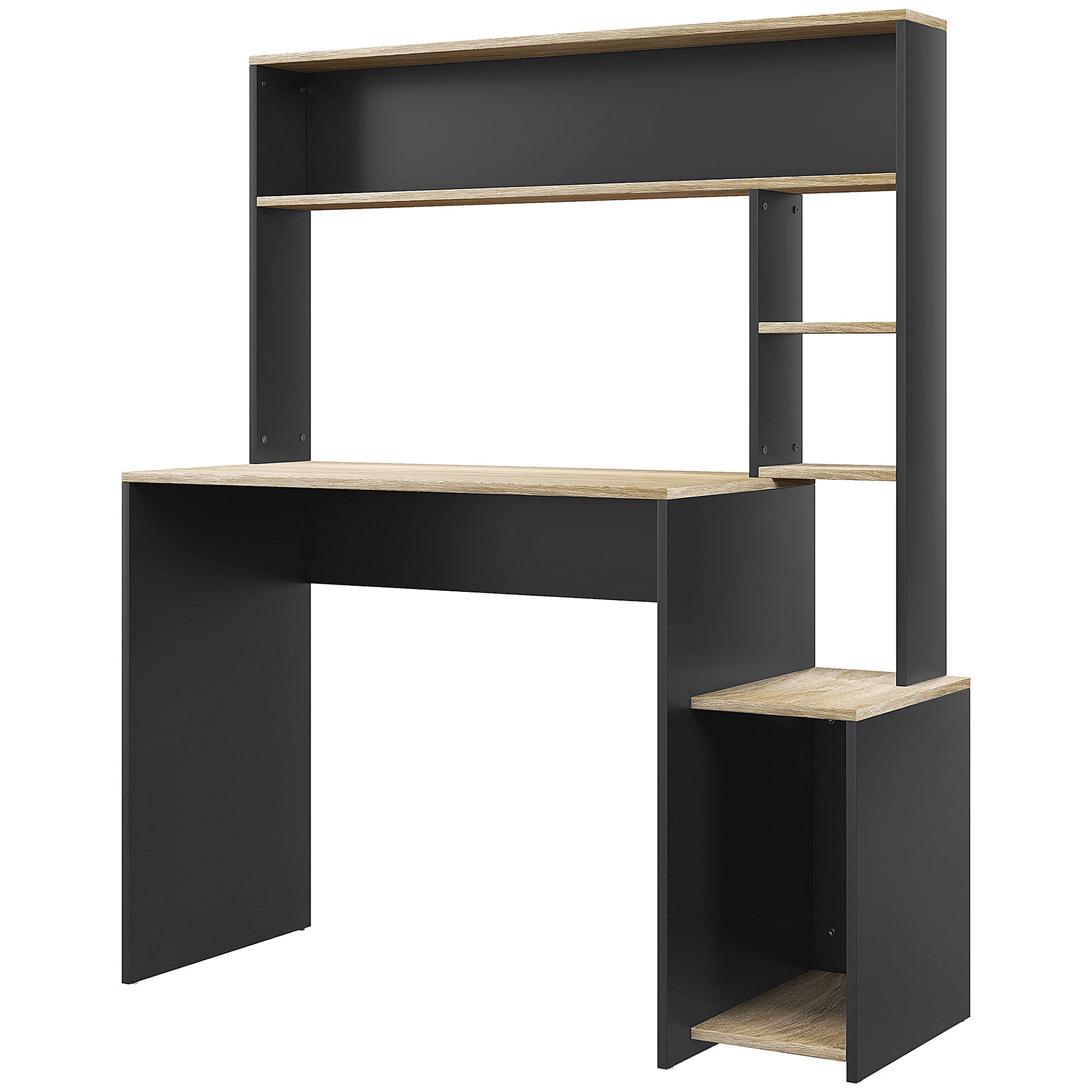 Secretária para Computador com Prateleira de 3 Níveis 114x45x138 cm Cinza e Natural