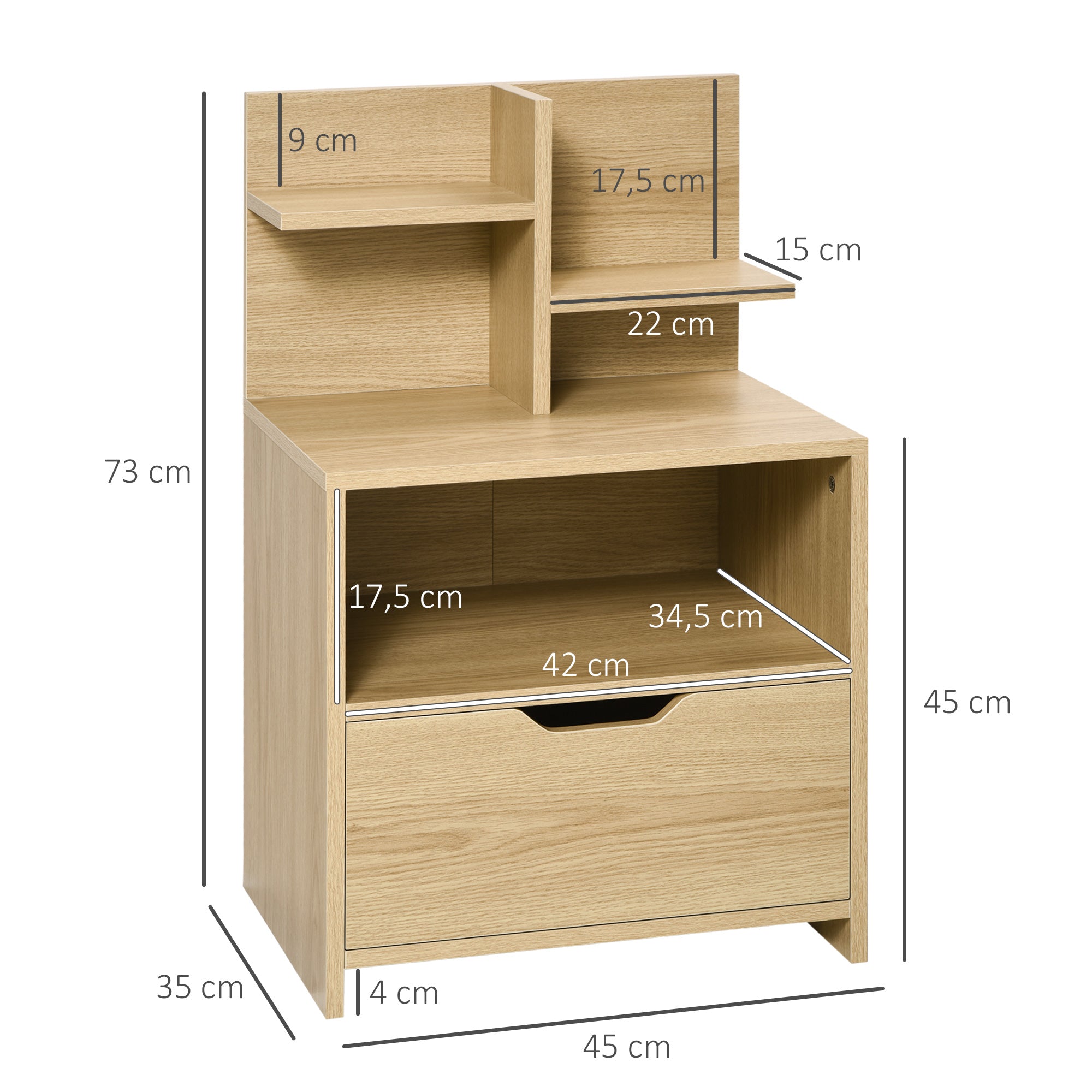 Mesa de Cabeceira Moderna 45x35x73 cm Cor de Madeira Natural