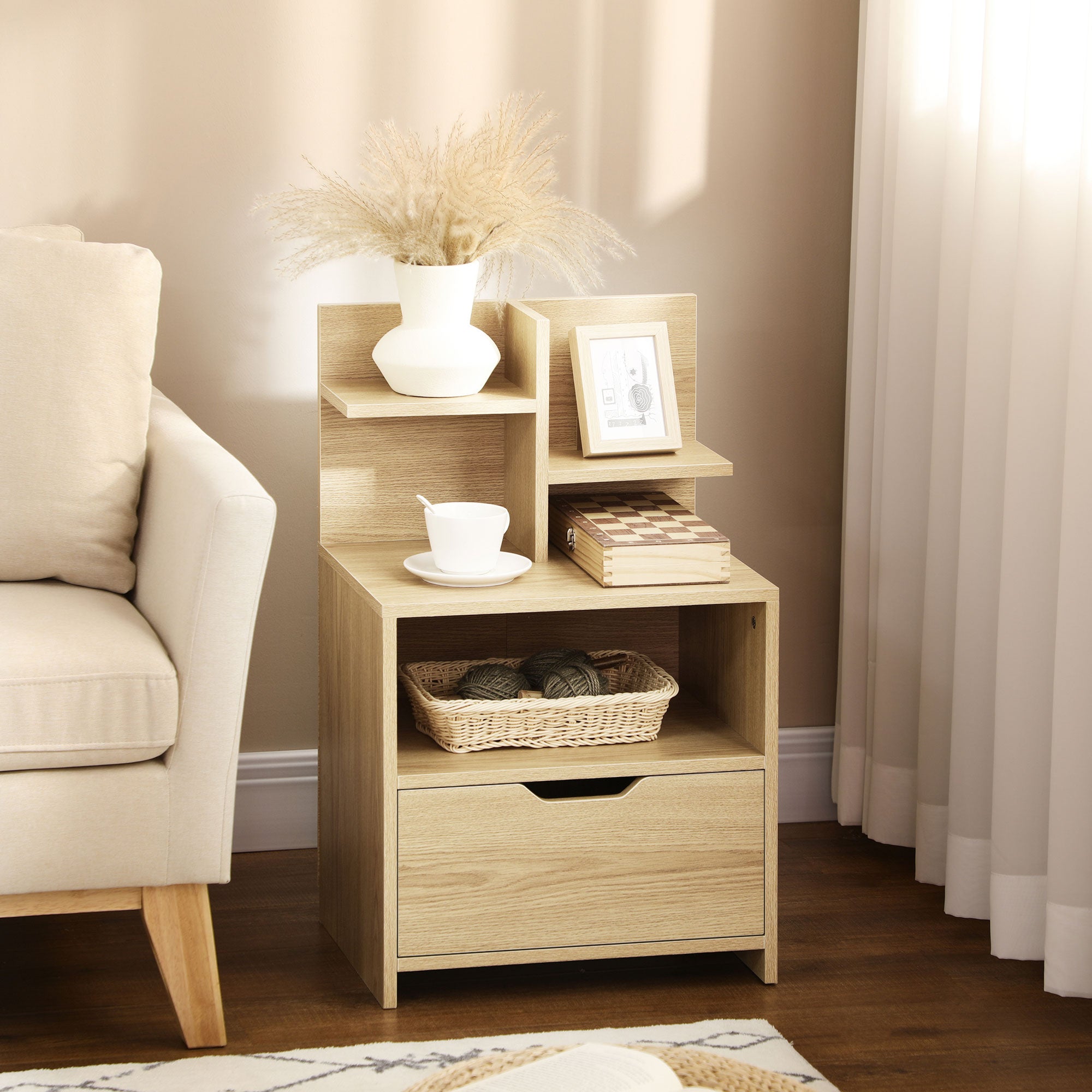 Mesa de Cabeceira Moderna 45x35x73 cm Cor de Madeira Natural