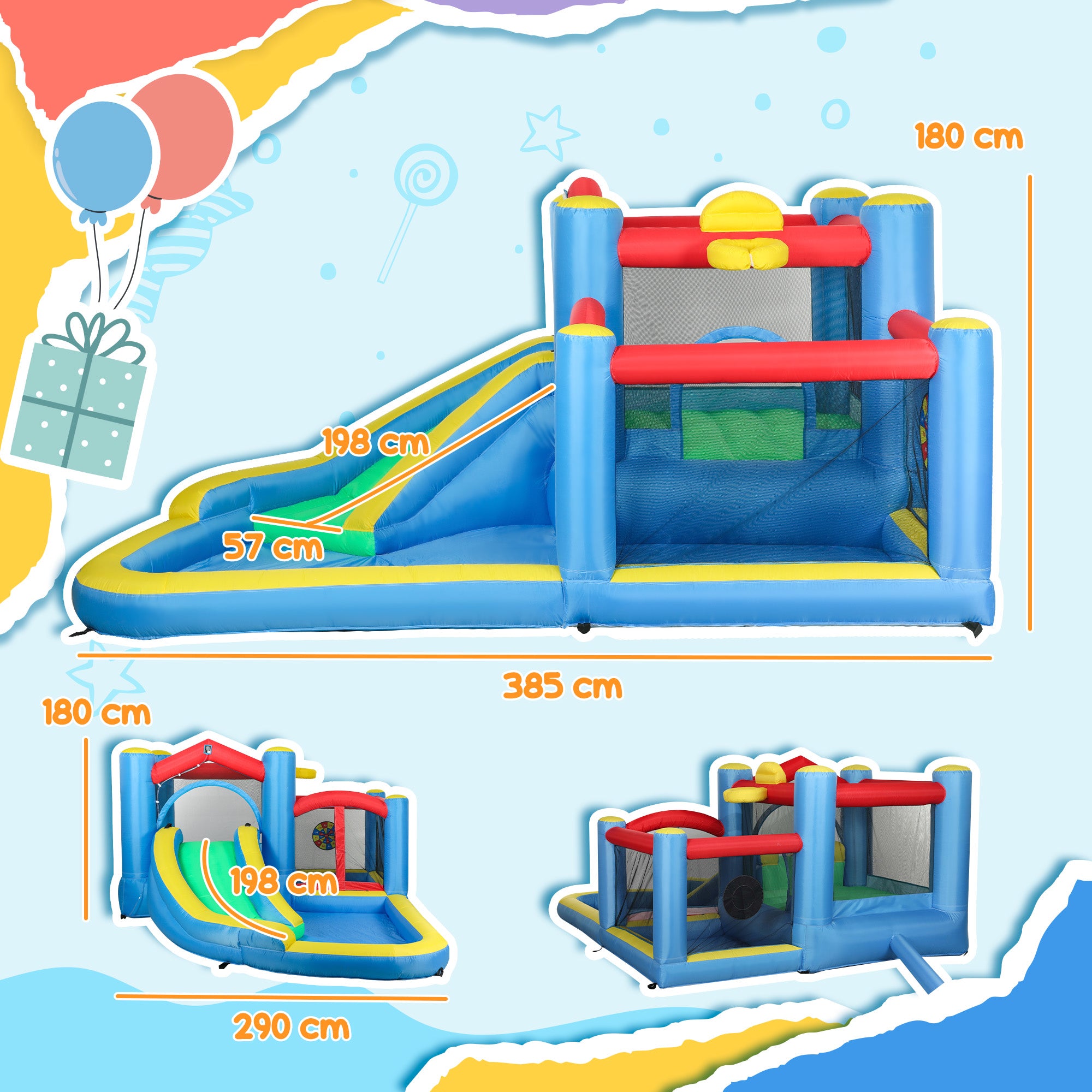 Castelo Insuflável 5 em 1 Multicor 385x290x180 cm