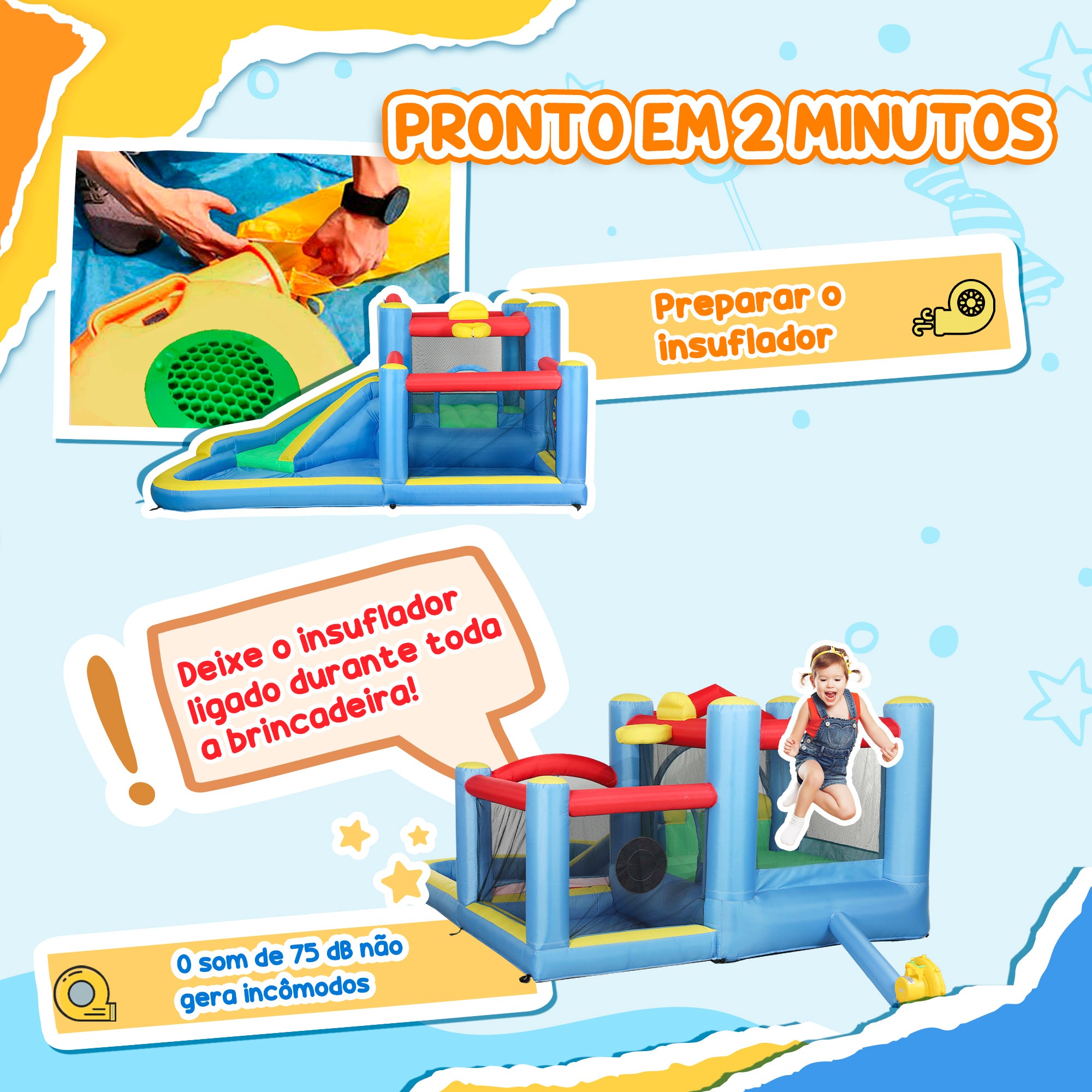 Castelo Insuflável 5 em 1 Multicor 385x290x180 cm