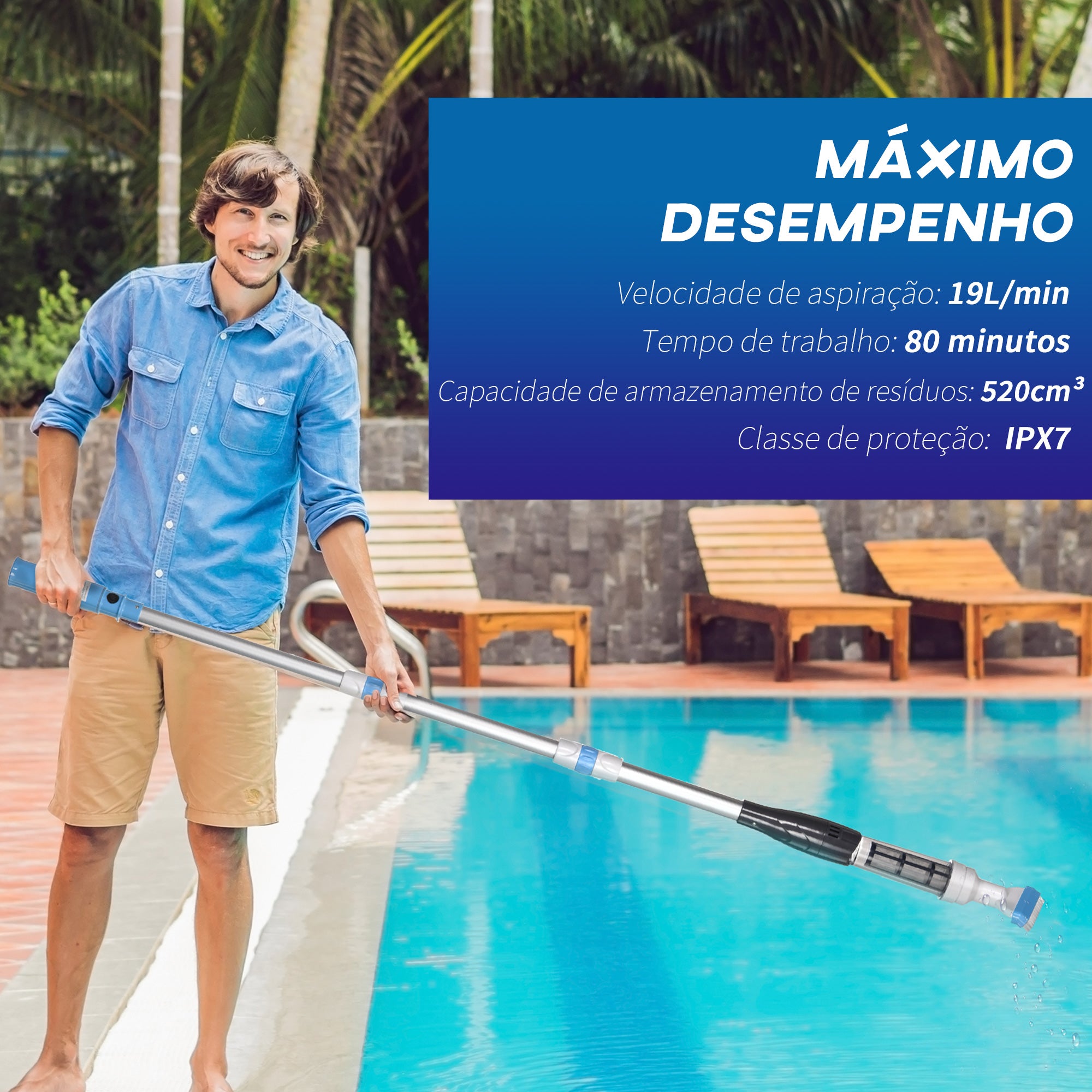 Aspirador de Piscina Manual Multicor Ø6x162 cm