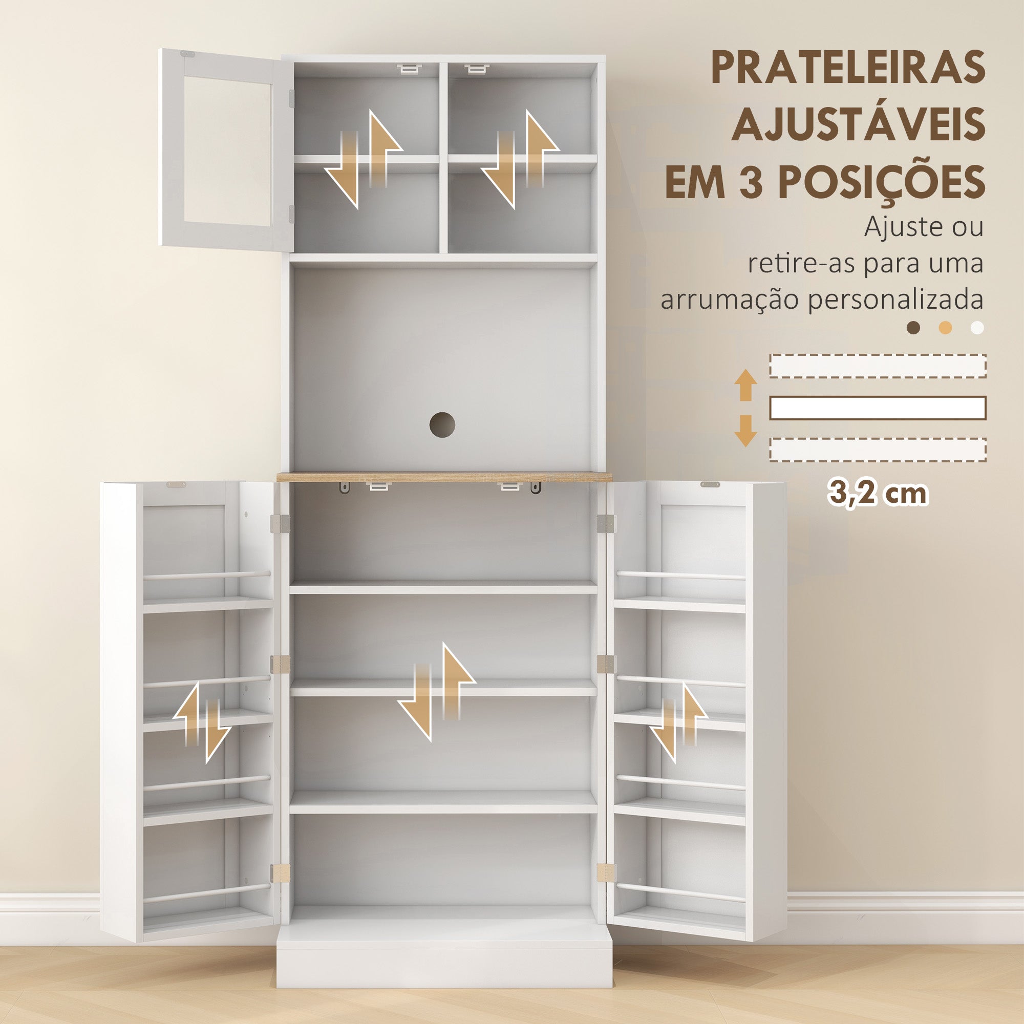 Armário de Cozinha 60x35x169 cm Branco - Móvel Auxiliar com Prateleiras Ajustáveis