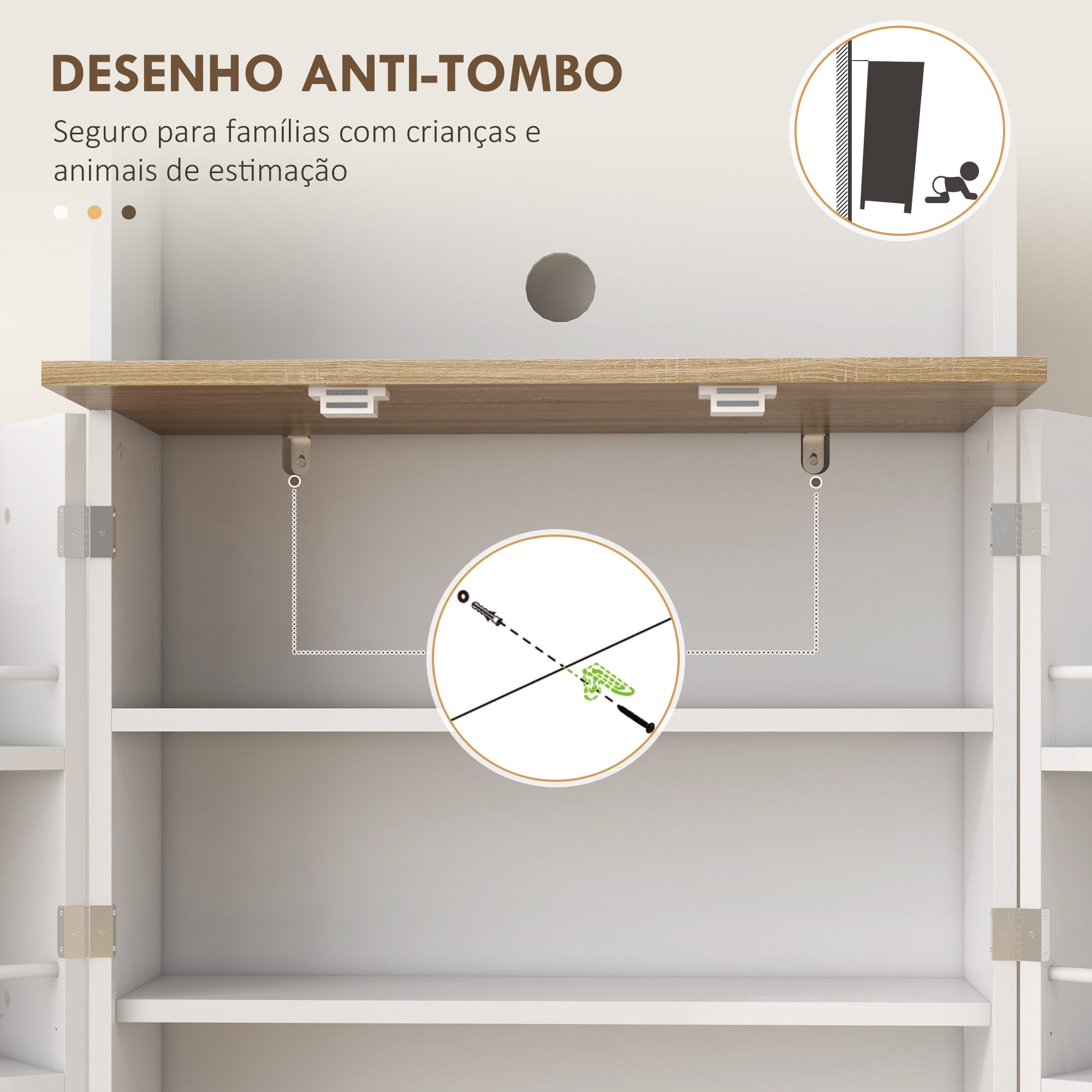 Armário de Cozinha 60x35x169 cm Branco - Móvel Auxiliar com Prateleiras Ajustáveis