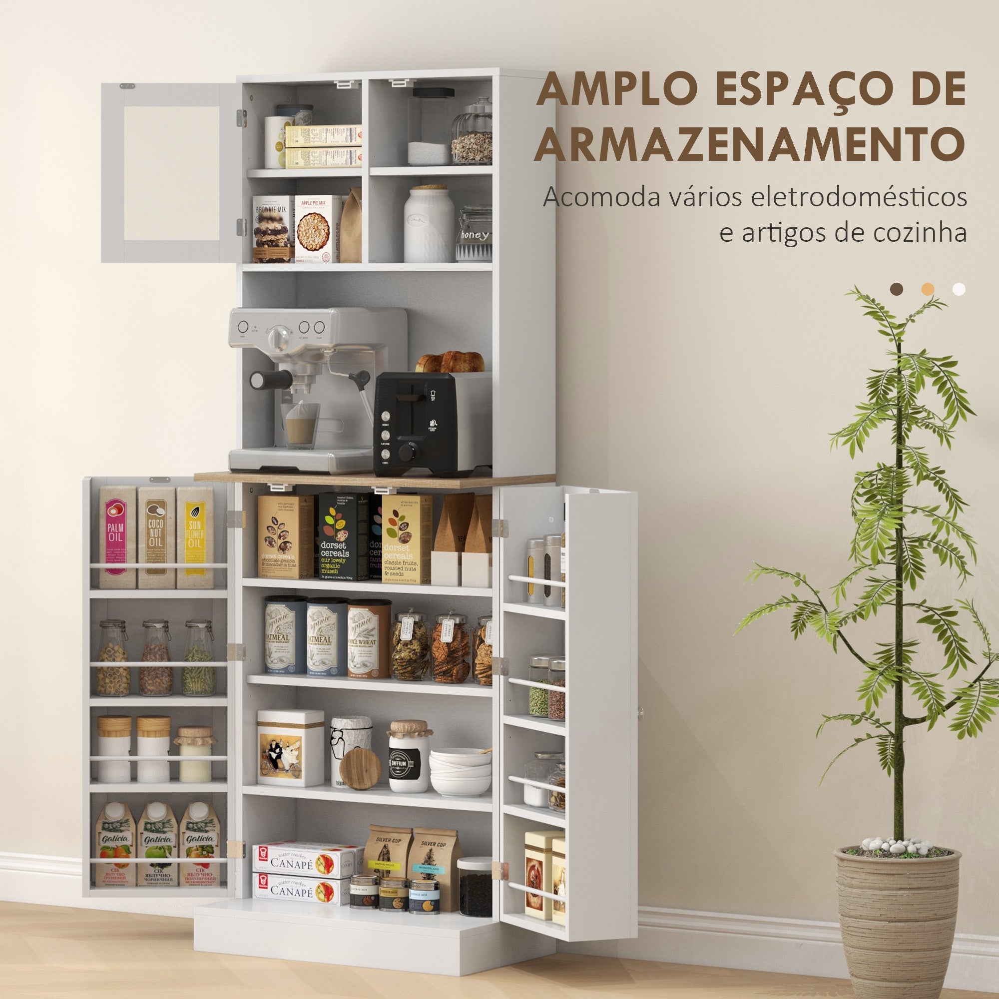 Armário de Cozinha 60x35x169 cm Branco - Móvel Auxiliar com Prateleiras Ajustáveis