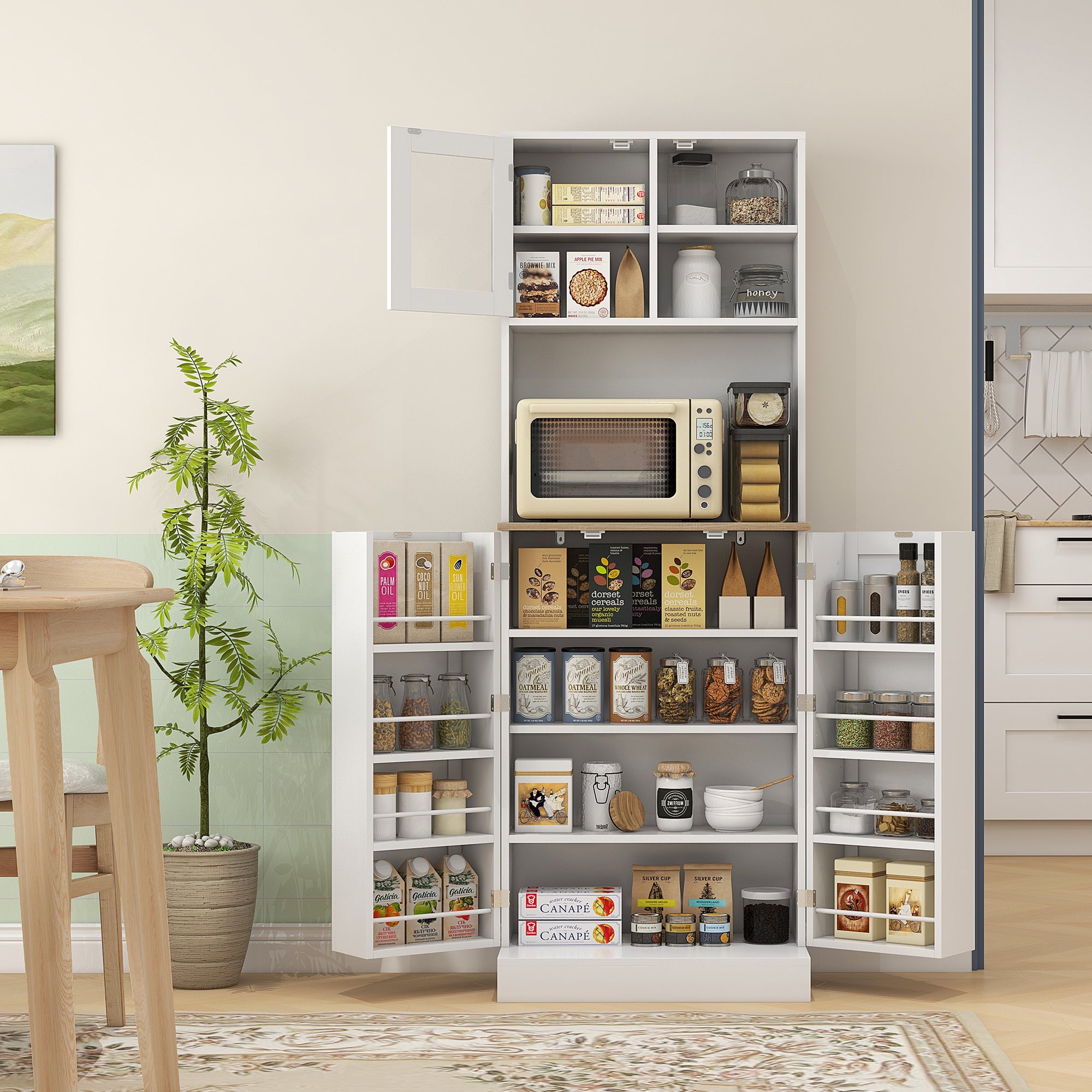Armário de Cozinha 60x35x169 cm Branco - Móvel Auxiliar com Prateleiras Ajustáveis