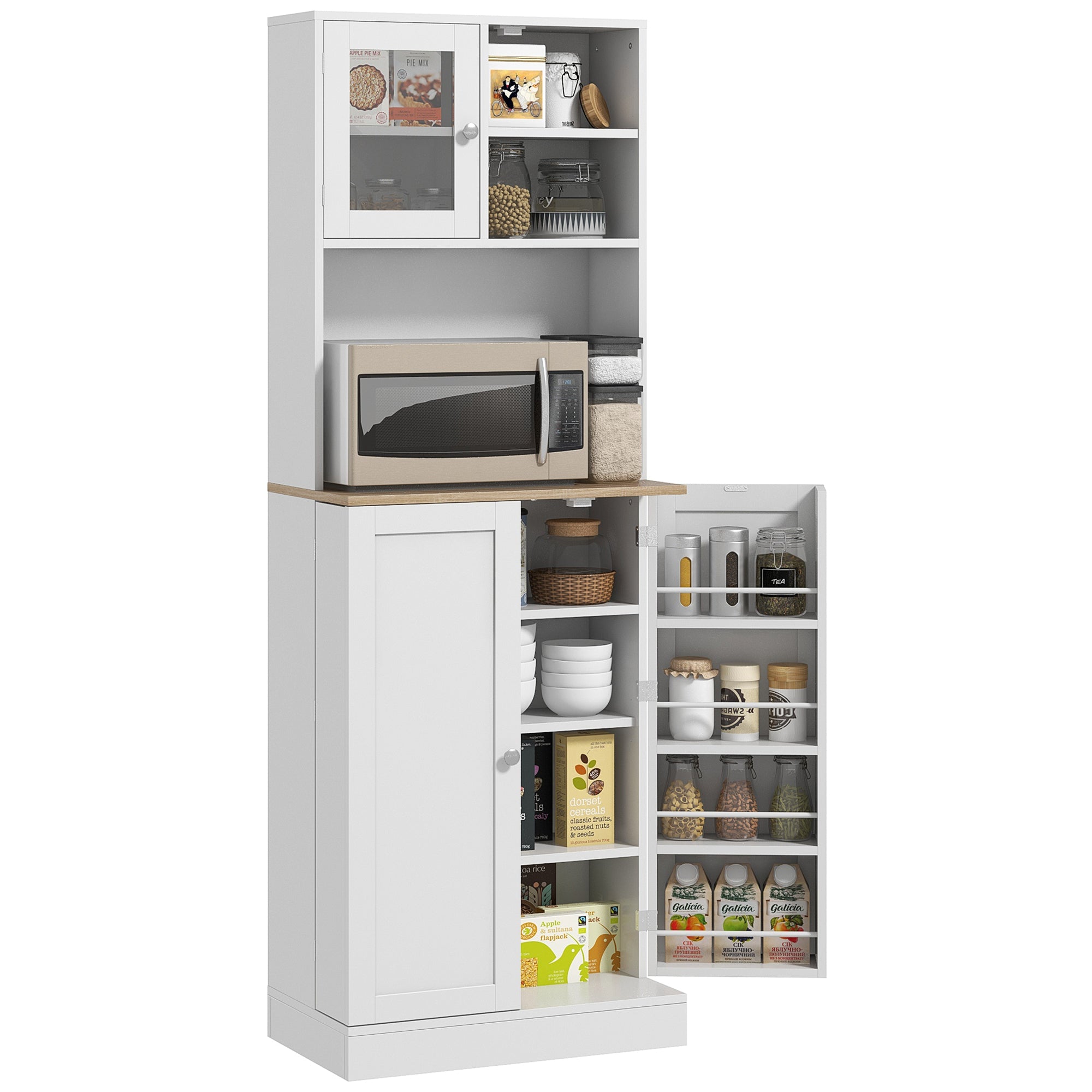 Armário de Cozinha 60x35x169 cm Branco - Móvel Auxiliar com Prateleiras Ajustáveis
